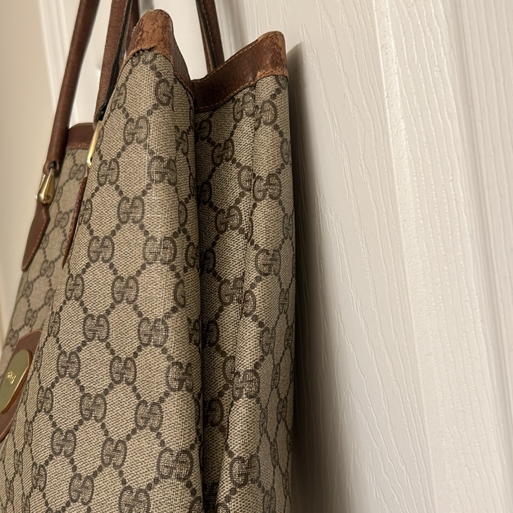 Vintage Gucci Supreme Beige Brown Fabulous Tote Bag Leather Handle Gold Accents - Picture 5 of 16